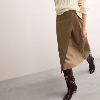 brown leather wrap skirt