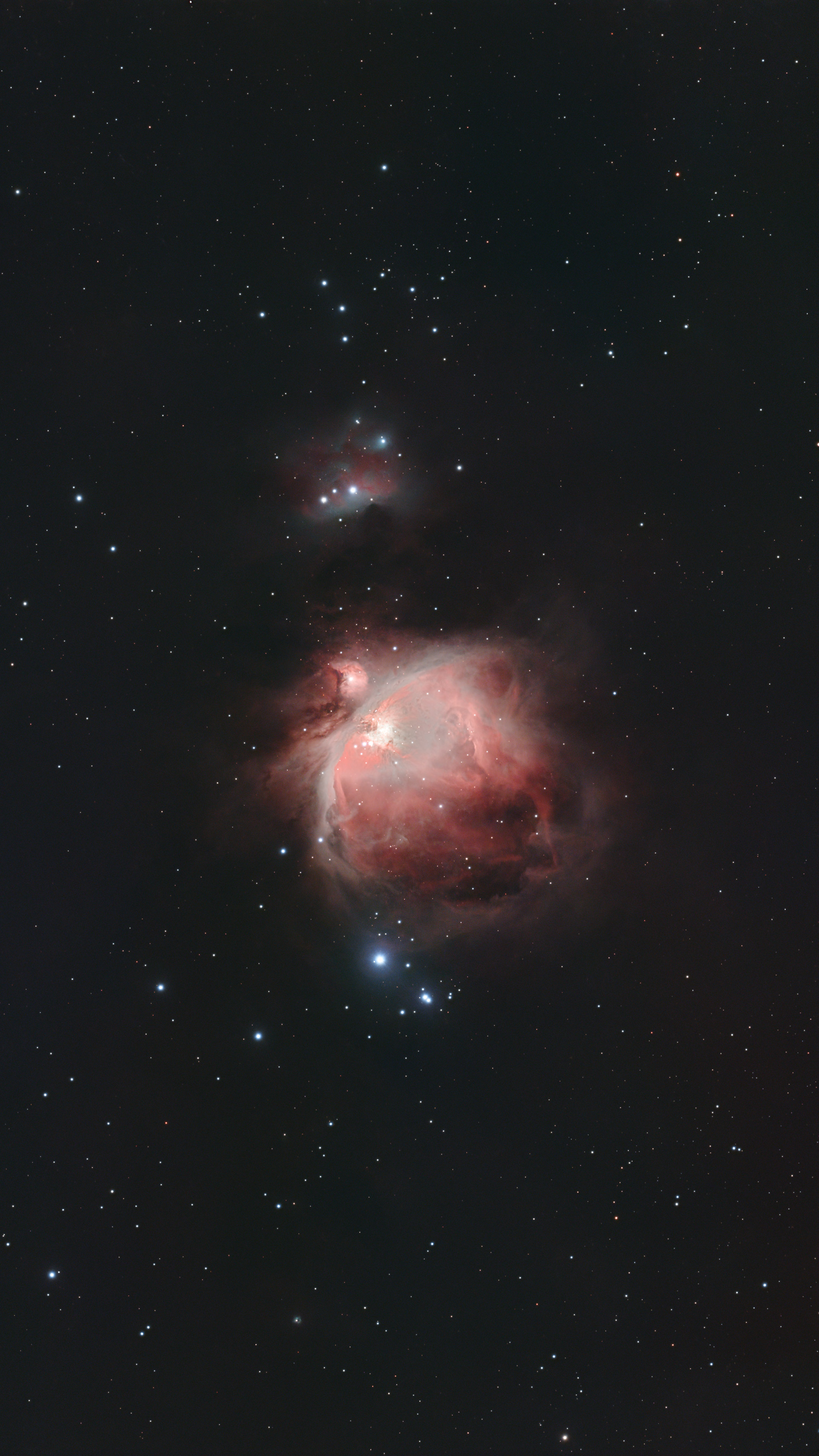 Orion and Running Man Nebula (M42 and NGC 1977) shot with the ZWO Seestar S30 Pro smart telescope and processed using Siril and Pixinsight