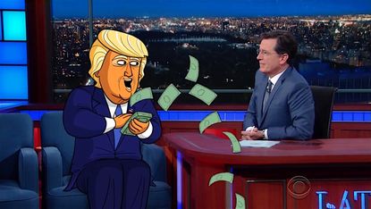 Stephen Colbert interviews Cartoon Donald Trump after New York victory
