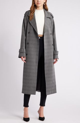 Oversize Double Breasted Plaid Trench Coat