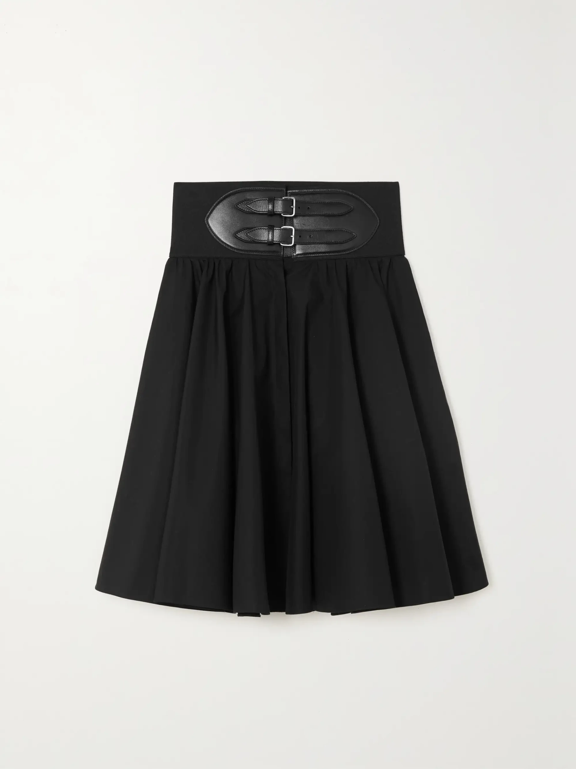 Ala&iuml;a, Archetypes belted leather-trimmed cotton-poplin skirt