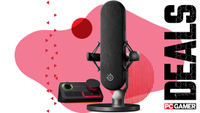 The SteelSeries Alias Pro microphone for gaming and streaming sits next to its Stream Mixer in the funky PC G deal void.