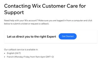 Wix's customer support webpage