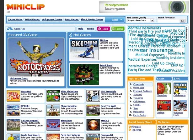 The old Miniclip website