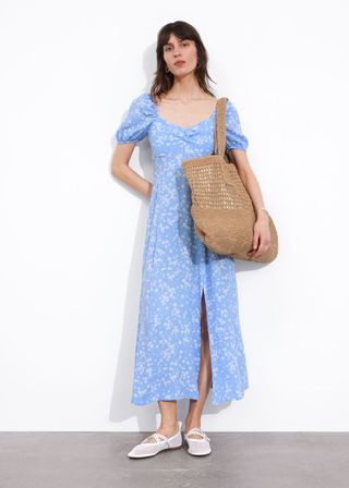 Flowy Puff Sleeve Midi Dress