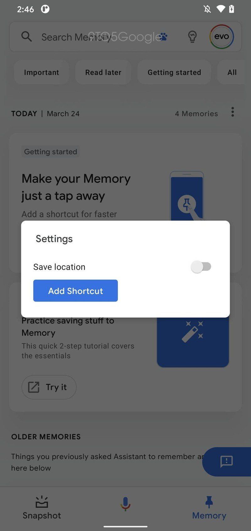 Google Assistant Memory Feed