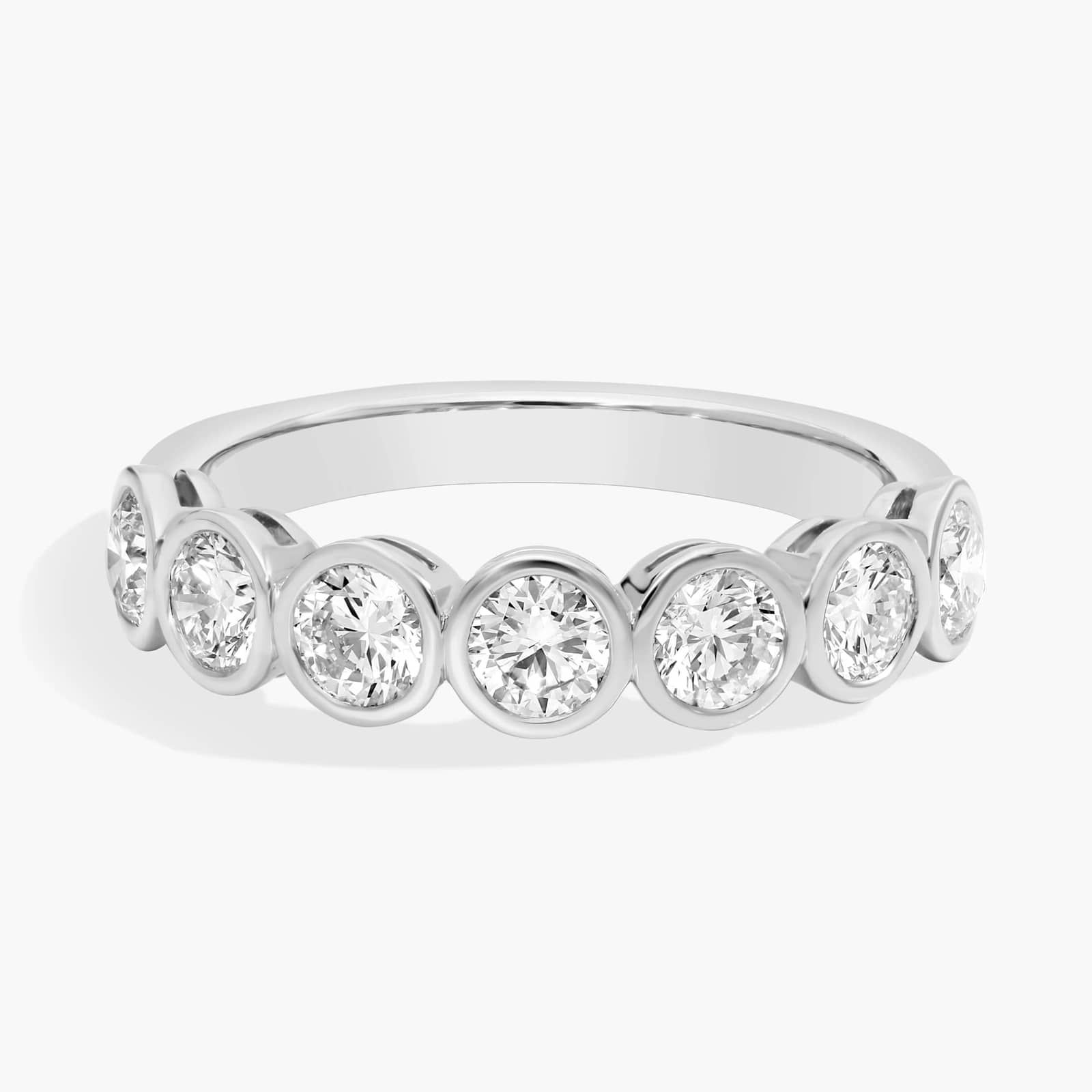 Seven Stone Bezel Anniversary Ring With 1 Ctw Round Cut Diamonds in 14k White Gold (4.4mm)