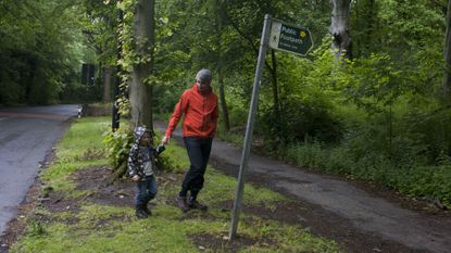 A family walks in the woods of Sheffield