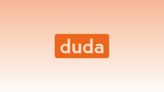 Best website builder services - Duda logo on orange background