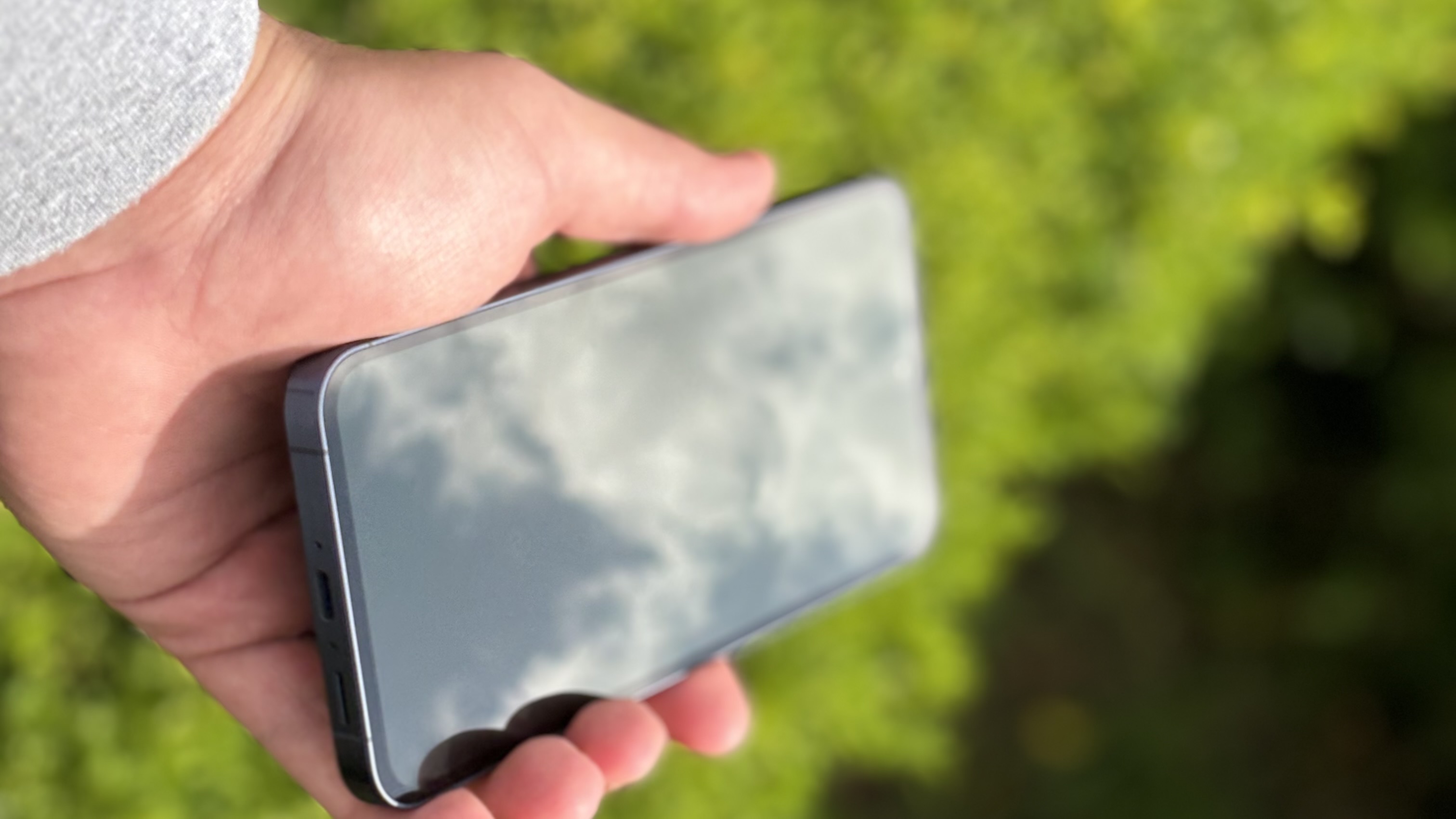 Galaxy A55 display reflecting the sky