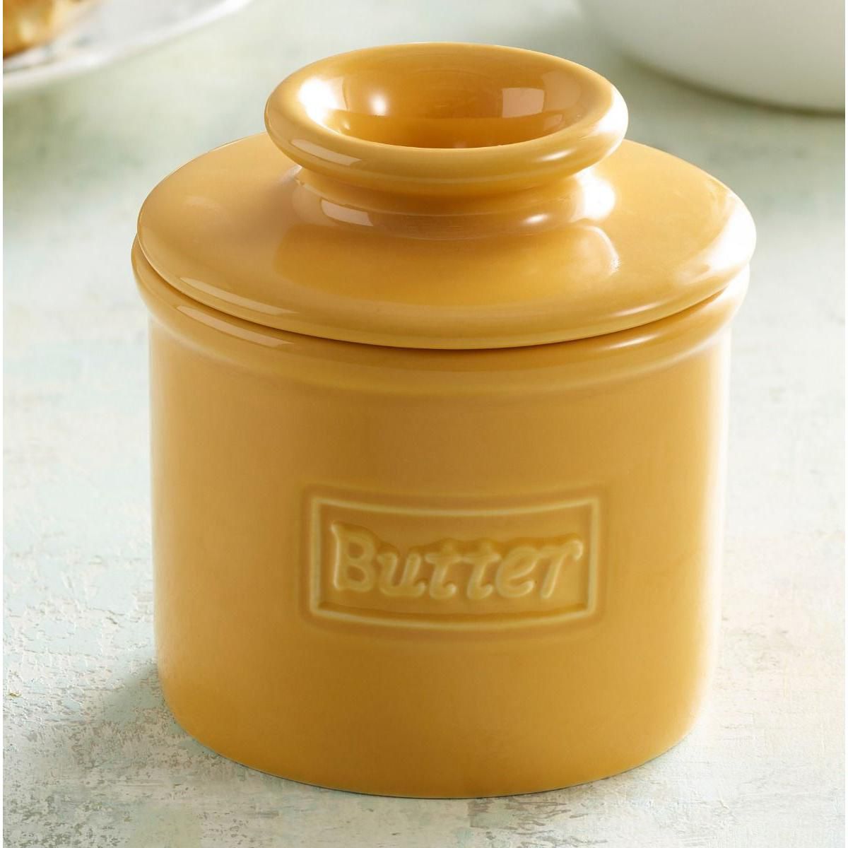 Butter Bell® Crock – Café Retro Golden Yellow Ceramic Butter Keeper, Glossy Vintage-Style Butter Dish for Spreadable Butter