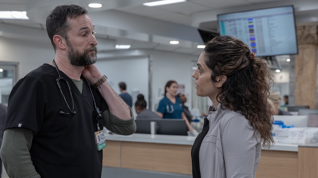 Al-Hashimi wants to talk to Robby about a patient in The Pitt 2x14