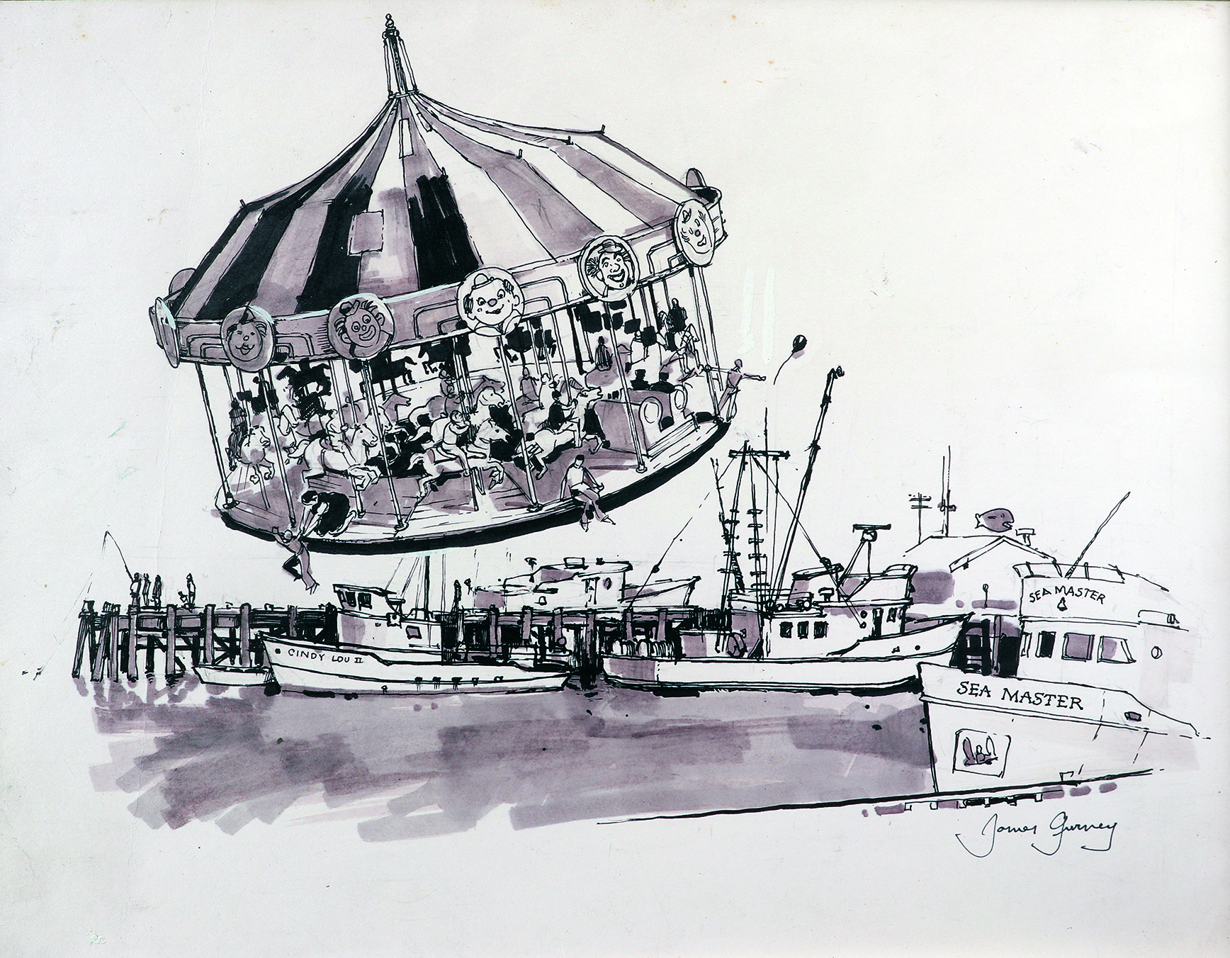 Absurd art; a merry-go-round takes flight