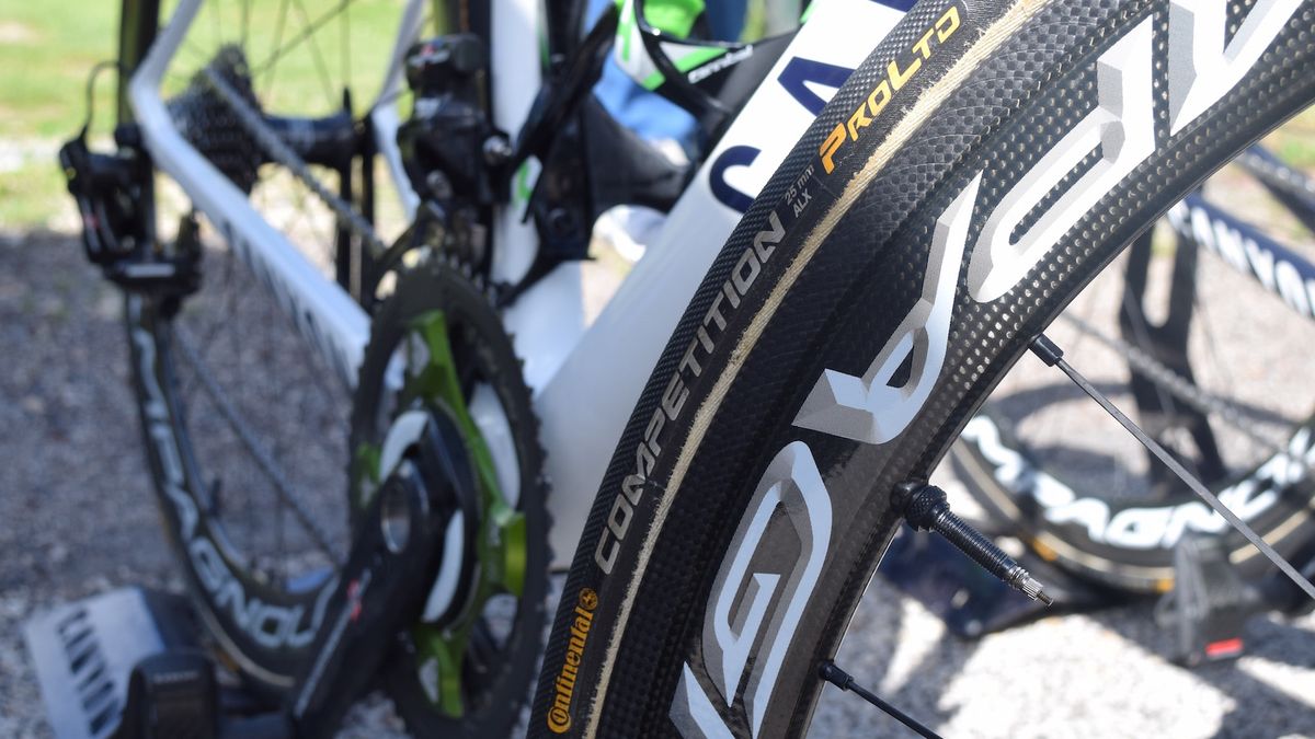"Probably the most popular tyre in the WorldTour peloton, Valverde runs Continental Competition ALX, 25mm tubulars"
