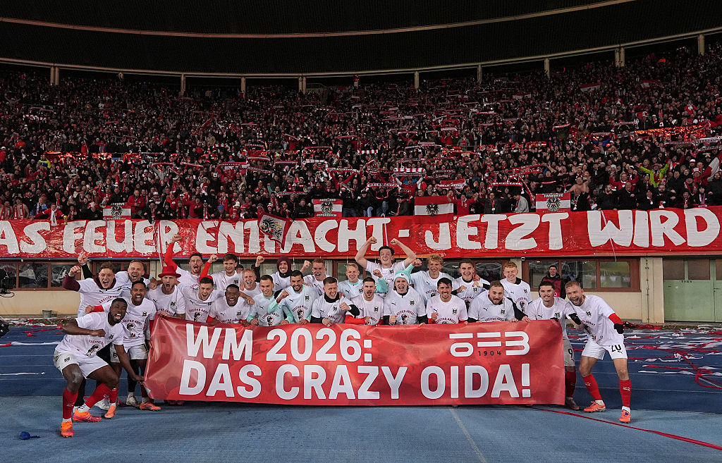 Austria World Cup 2026 squad: Austria players celebrate in front of the fans after qualifying for the 2026 World Cup after victory in the FIFA World Cup 2026 qualifier match between Austria and Bosnia and Herzegovina at on November 18, 2025 in Vienna, Austria.