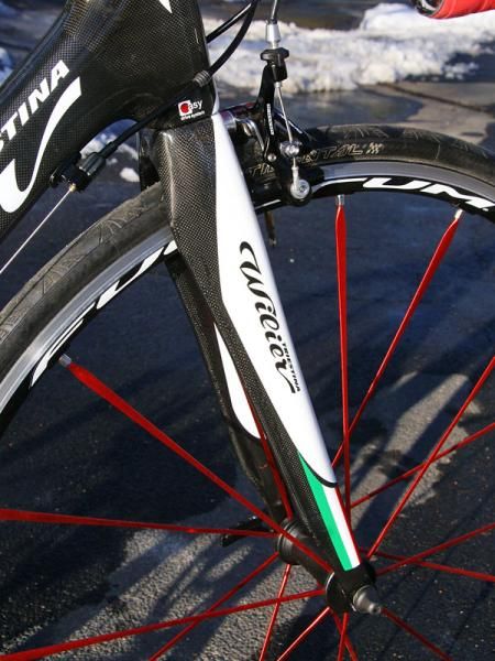 The included Wilier Triestina Monoscocca carbon fork weighs 350g