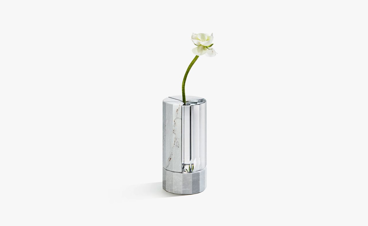 Crystal and marble vase with single flower