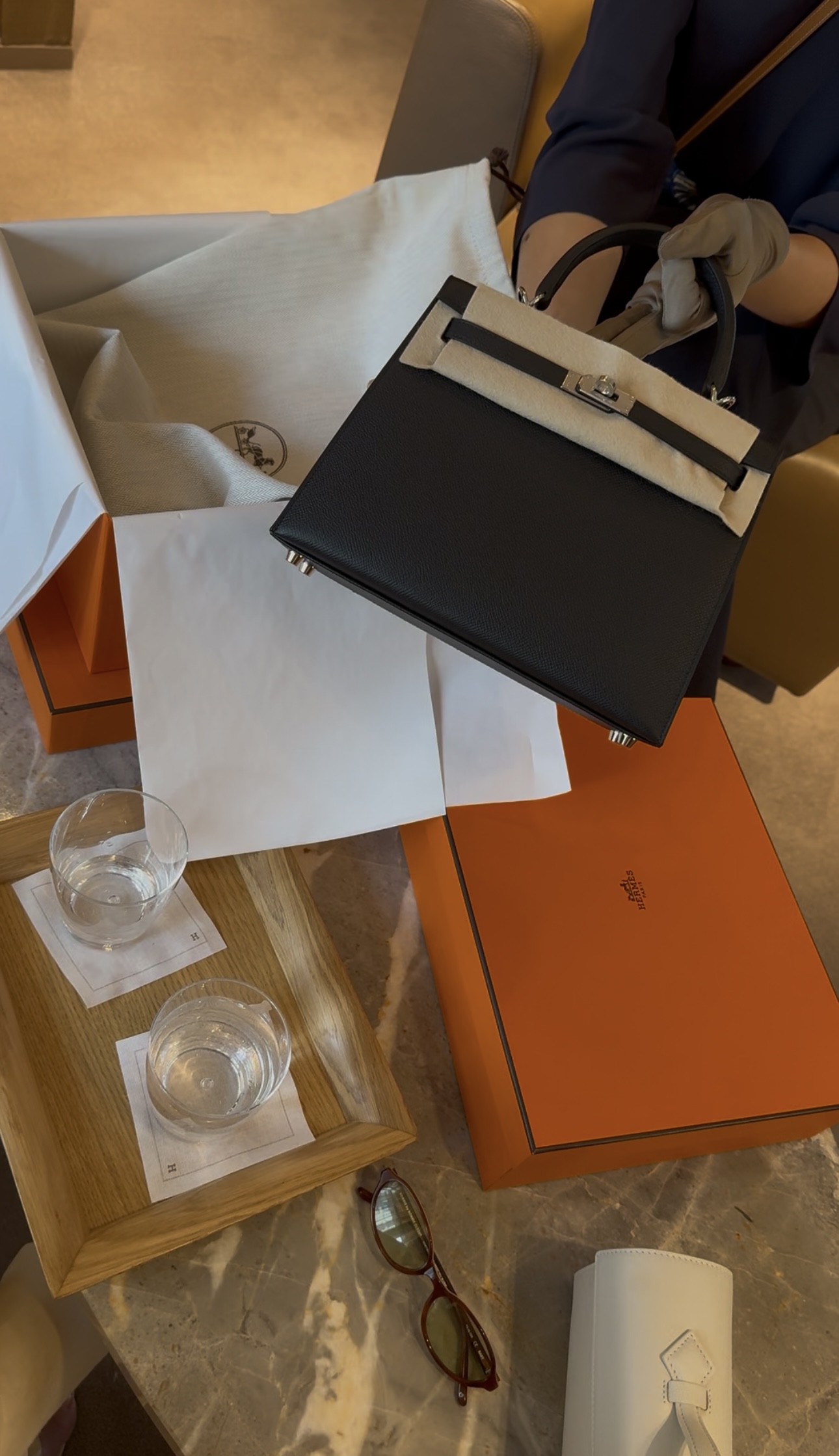 Bettina Looney at the Hermes flagship store in Paris.