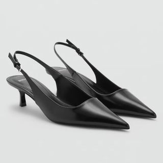 black pointed-toe slingback kitten heels from Mango