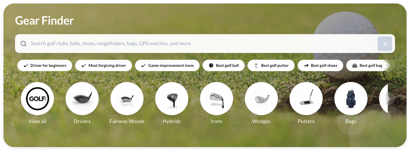 A screenshot of the Golf Monthly product finder tool