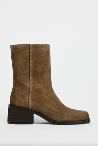 Zara Topstitch Suede Ankle Boots