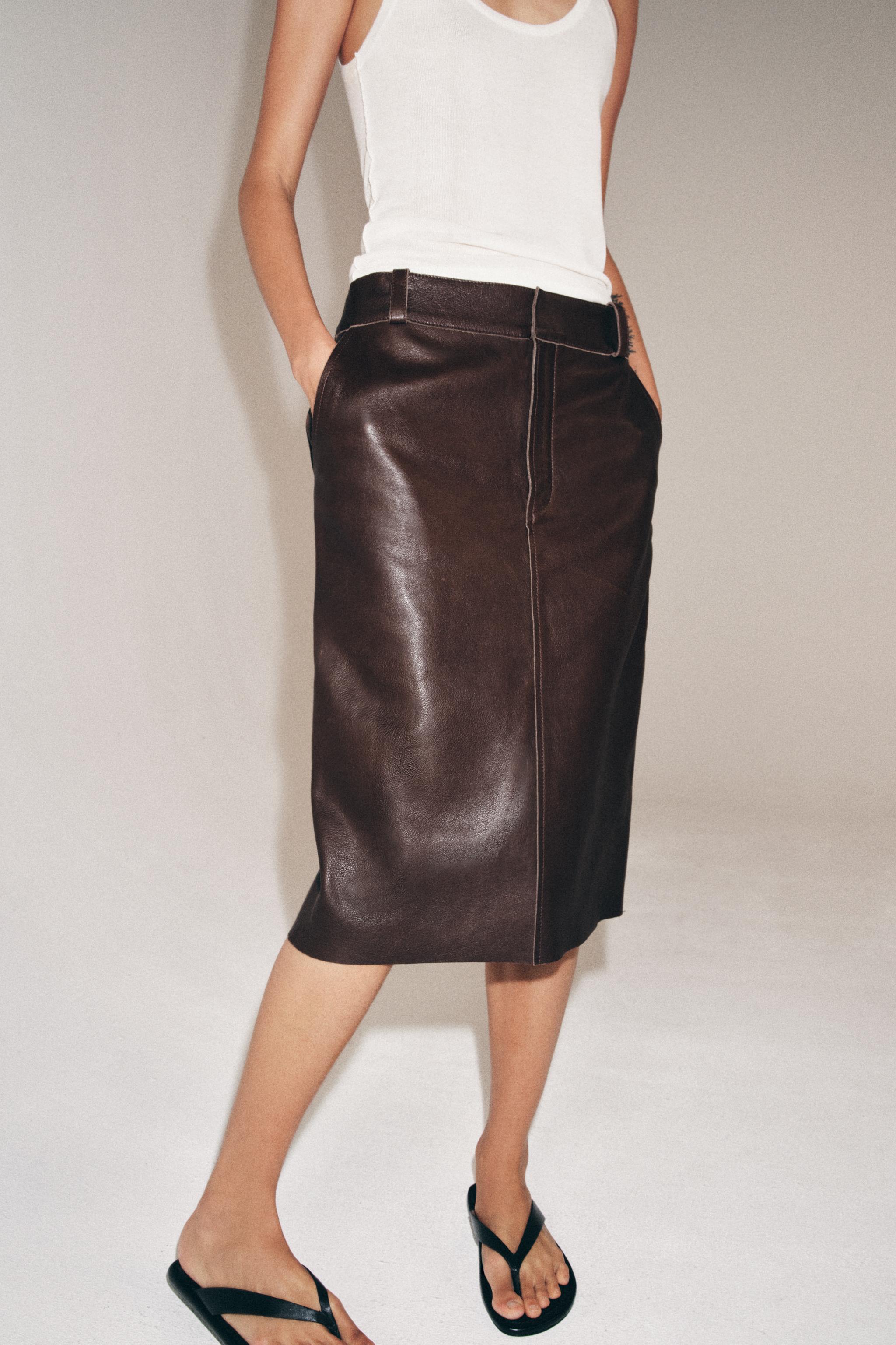 Zw Collection Limited Edition Leather Midi Skirt