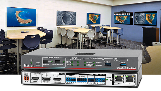 Extron&#039;s ShareLink Pro 2500 in front of a classroom. 