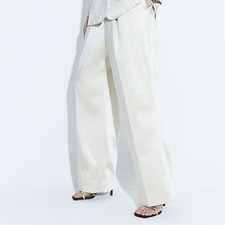 Cream Bonded Satin Wide Leg Trouser