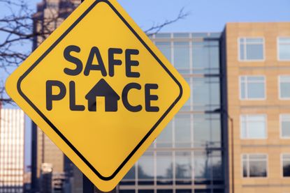 Safe place sign. Seen in downtown of Des Moines, Iowa, USA.