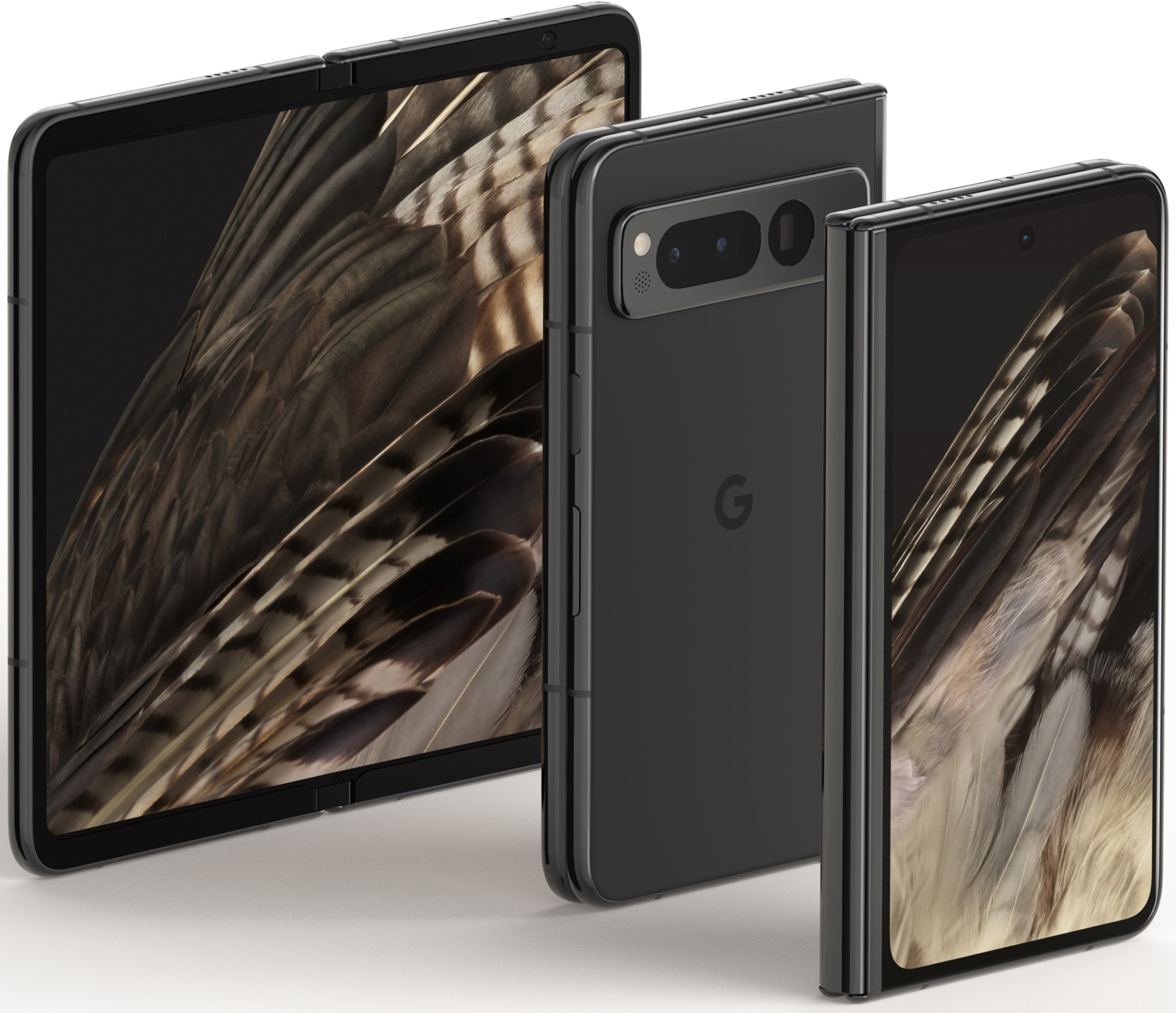 Official Google Pixel Fold render of the obsidian colorway from all angles
