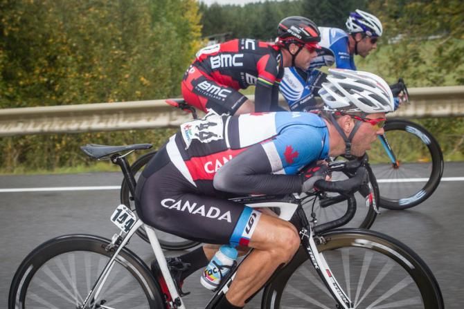 The three chasers on the descent.