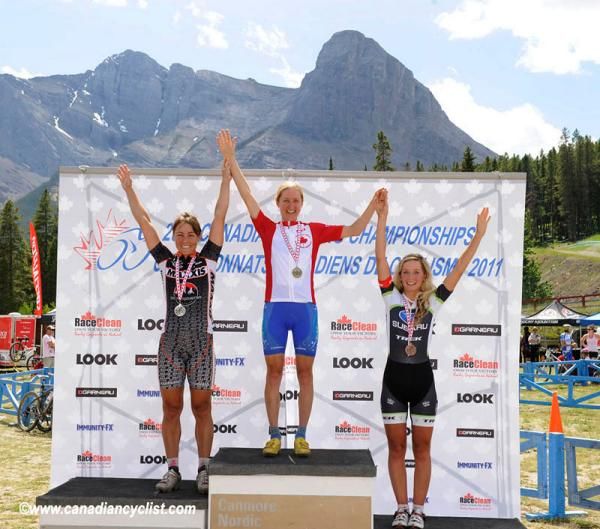 Elite women's podium: Emily Batty, Catharine Pendrel, Marie-Helene Premont