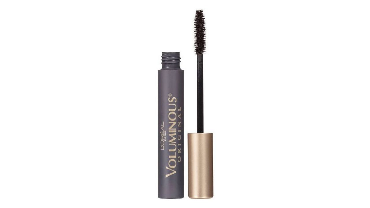 An opened dark gray L'Oreal mascara tube with a gold top for the best L'Oreal mascara.