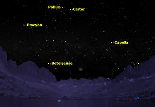A total lunar eclipse will occur at dawn on Saturday, Dec. 10, 2011. The graphic shows how it will look just before dawn in central California, surrounded by first magnitude stars.