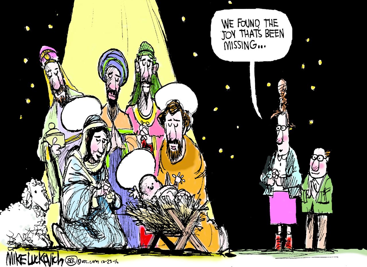 Editorial cartoon World Christmas holiday