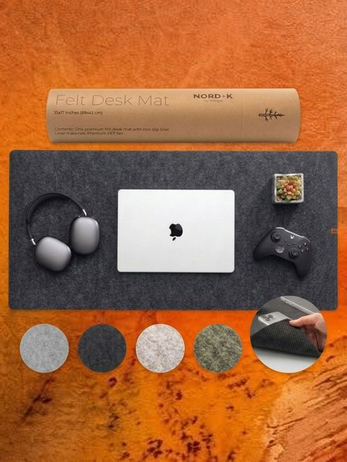 Nordik Felt Desk Mat - Large Felt Desk Pad - Charcoal 35 X 17 Inches