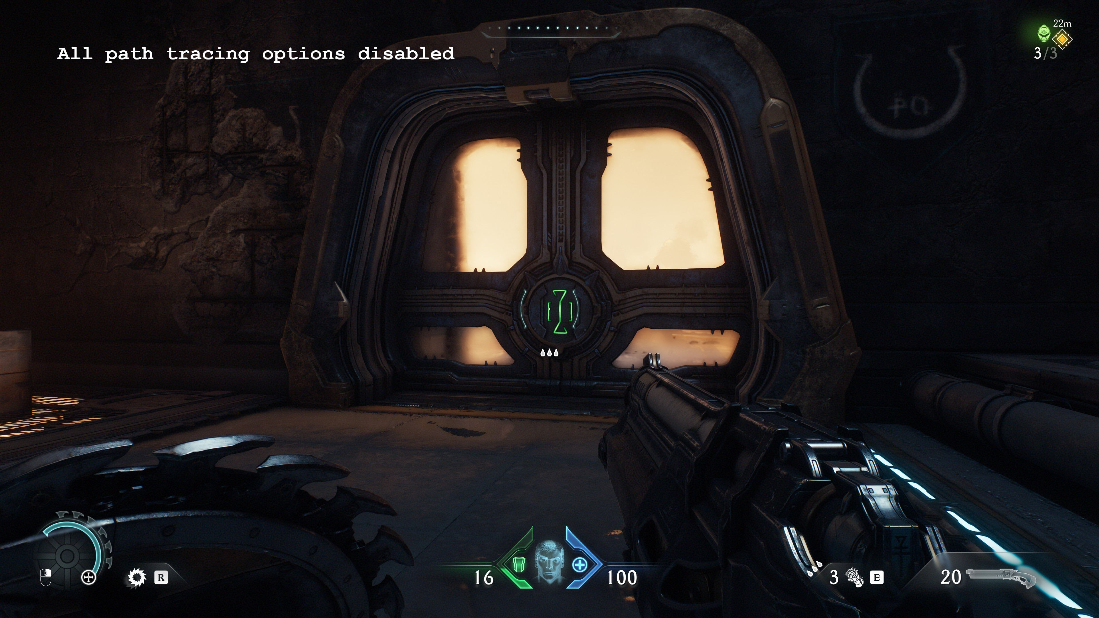 A screenshot of the PC version of Doom: The Dark Ages, showing the visual impact of using standard ray tracing