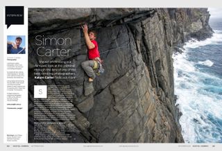 The first two pages of the interview with climbing photographer Simon Carter, in the September 2024 issue of Digital Camera magazine