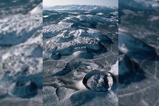 An aerial view of Long Valley Caldera, on the eastern slopes of the Sierra Mountains, in California.