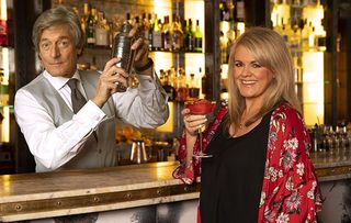 Nigel Havers and Sally Lindsay at The Langham Hotel's bar