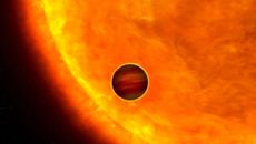 An artist's depiction of a hot Jupiter orbiting its star.