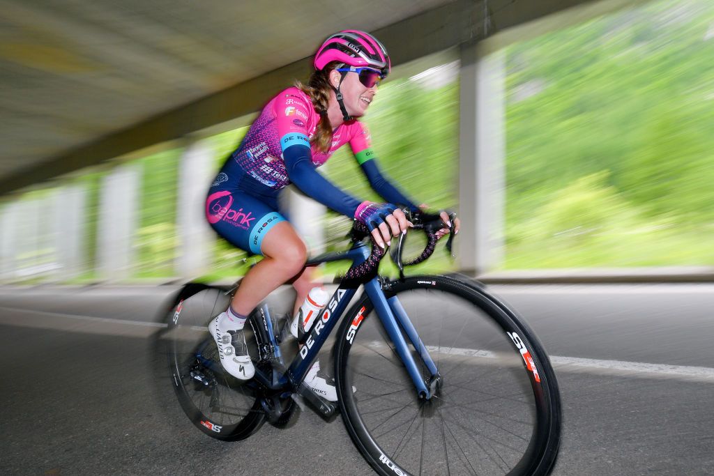 CASCATE DEL TOCE ITALY JULY 05 Michaela Drummond of New Zealand and Team Bepink during the 32nd Giro dItalia Internazionale Femminile 2021 Stage 4 a 112km Individual Time Trial from Fondovalle to Cascate Del Toce 1714m ITT GiroDonne UCIWWT on July 05 2021 in Cascate Del Toce Italy Photo by Luc ClaessenGetty Images
