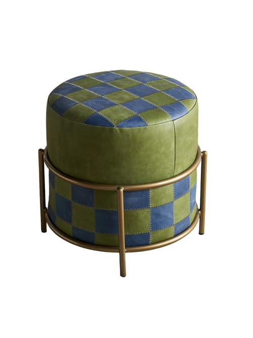 Leather Round Gingham Ottoman