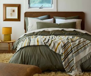 Flannel Core Sheet Set on a bed against a white wall.