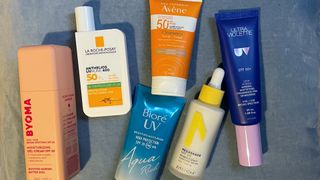 A selection of beauty editor Rhiannon Derbyshire's best sunscreen for acne prone skin, including options from Avene, Zisticka and Byoma