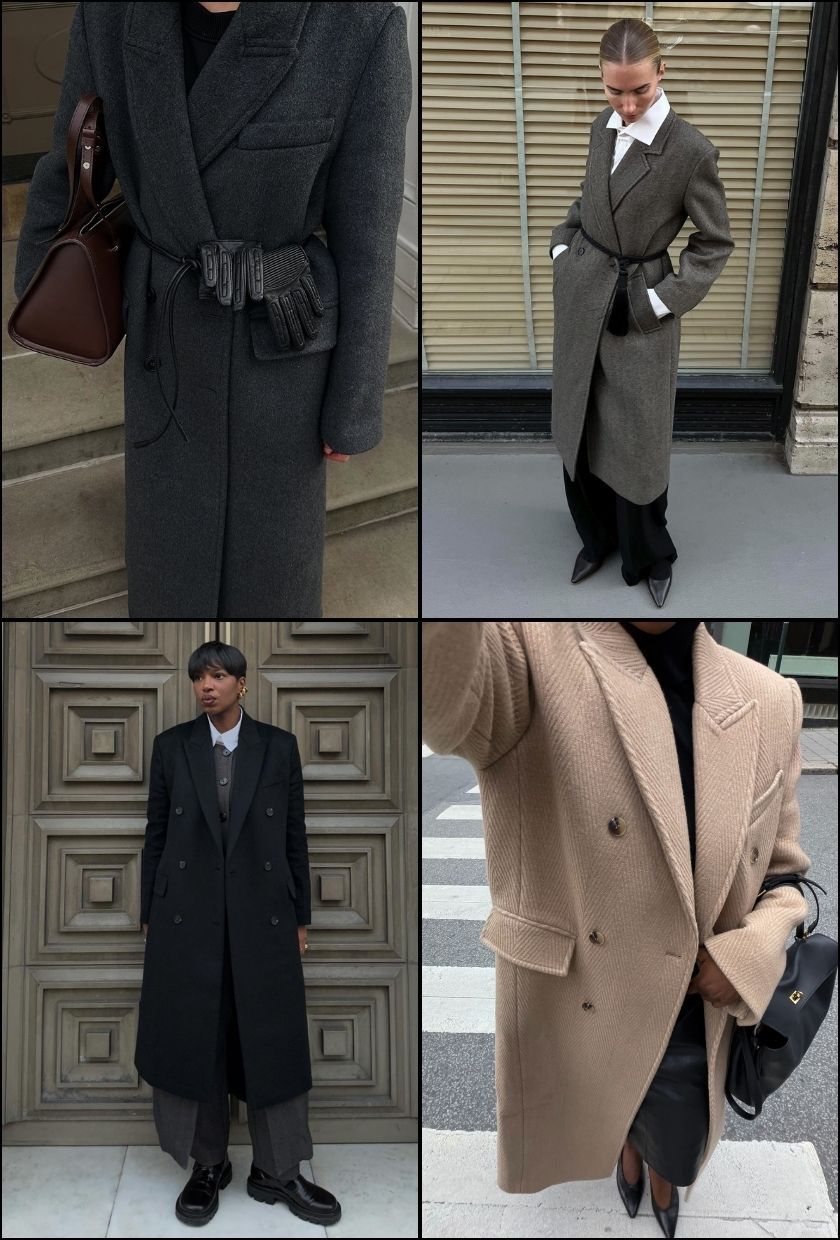 @_santinaharrison wears grey wool boxy coat, @signeemilieolesen wears a khaki wool  boxycoat. @thevisuelofgrace wears a black wool boxy coat, @nnennaechem wears a tan wool boxy coat