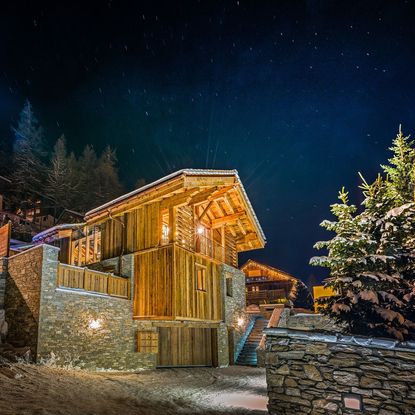 chalet exterior night