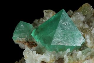 44.35 mm group of green Fluorite crystals.