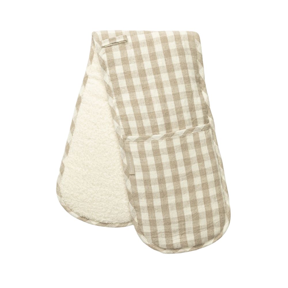 Taupe and white gingham oven mitt