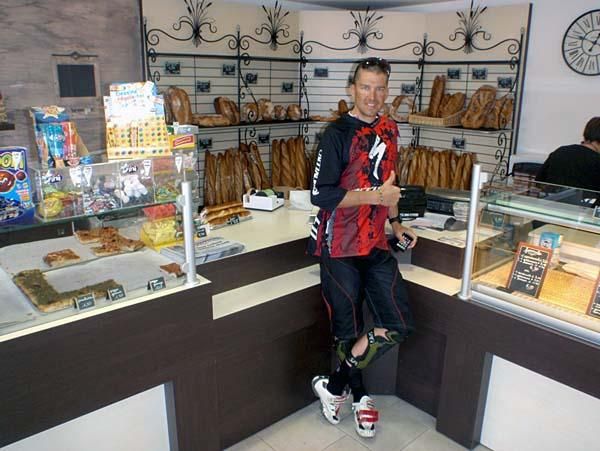 Christoph Sauser finds a great bakery in Frenchyland.